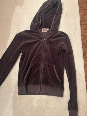 Vintage Juicy Couture Plush Zip Hoodie in Dark Brown